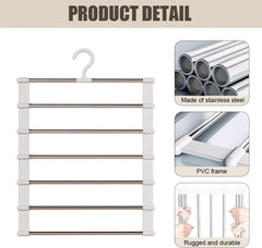 1 Pc Stainless Steel Pants Rack,6 Layers Trouser Hanger Foldable Ladder Clothes Organizer, Space-Saving Wardrobe Hanger for Pants, Jeans & Trousers Storage