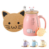 BigNoseDeer Kawaii Cute Cat 13oz Ceramic Coffee Mug Gift Set, Pink