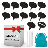 Cheese Marker Set,XILAZAB 12Pcs Oval Natural Slate Black Cheese Labels&4Pcs Soapstone Chalk,Reusable Party Food Labels Food Tags,Food Markers for Cheese Name Tag,Cheese Markers for Charcuterie Board