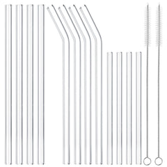 CARILI 12 Pack Reusable Straws Set with 2 Cleaning Brushes for Smoothie, Juices, Coffee
