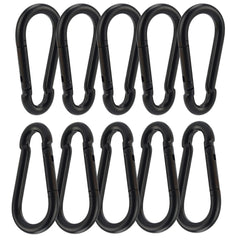 DOPHYRANIX 3 Inch Carabiner Spring Snap Hook Steel Clip Link Buckle Heavy Duty 8x80mm 10 Pcs for Outdoor Camping Hiking Hammock Swing, Black