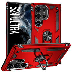 CQUIK Shockproof Phone Case for Samsung Galaxy S24 Ultra Case with Ring Stand Magnetic Kickstand