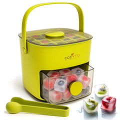 COZYTO CubeGo Ice Cube Tray with Lid and Storage Bin – One-Press Release, 48 Mini Ice Cubes, BPA-Free, Odor-Proof, Includes Scoop – DIY Fruit Ice for Cocktails, Drinks & Smoothies (Avocado Green)