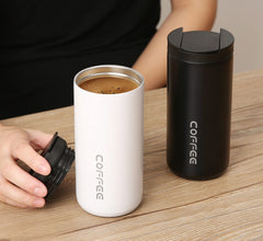 1PC of Travel Vacuum Insulated 500ml Coffee Mug with Leak Proof Screw Lid, White