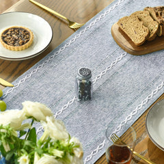 Artoid Mode 13x72 inches Boho Dusty Blue Tassel Table Runner, Farmhouse Style Kitchen Table Decoration