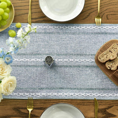 Artoid Mode 13x72 inches Boho Dusty Blue Tassel Table Runner, Farmhouse Style Kitchen Table Decoration