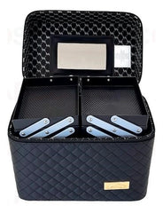 EALING 3-Layer Dual Side Tray Vanity Cosmetic Bag with Mirror For Women