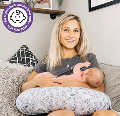 Boppy Nursing Pillow Original Support, Gray Taupe Leaves, Ergonomic Nursing Essentials for Bottle and Breastfeeding, Firm Fiber Fill, with Removable Nursing Pillow Cover, Machine Washable