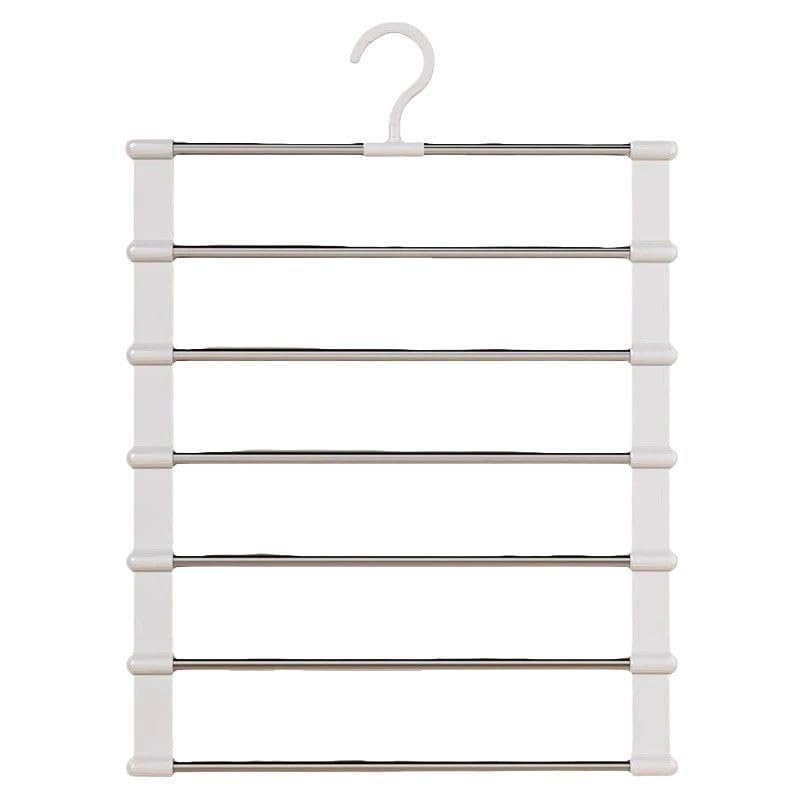1 Pc Stainless Steel Pants Rack,6 Layers Trouser Hanger  Foldable Ladder Clothes Organizer, Space-Saving Wardrobe Hanger for Pants, Jeans & Trousers Storage