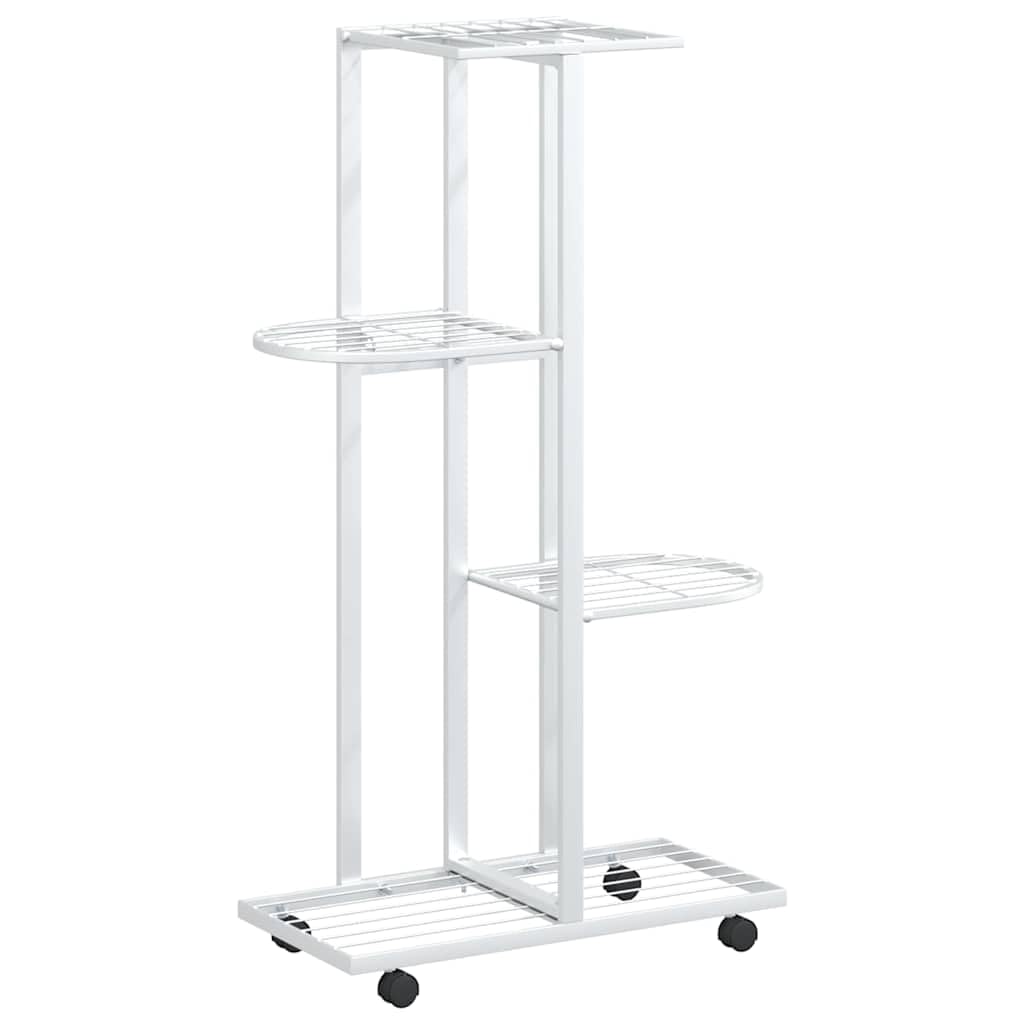 4-Floor Iron Flower Stand with Wheels - Display and Storage Rack in White