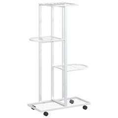 4-Floor Iron Flower Stand with Wheels - Display and Storage Rack in White