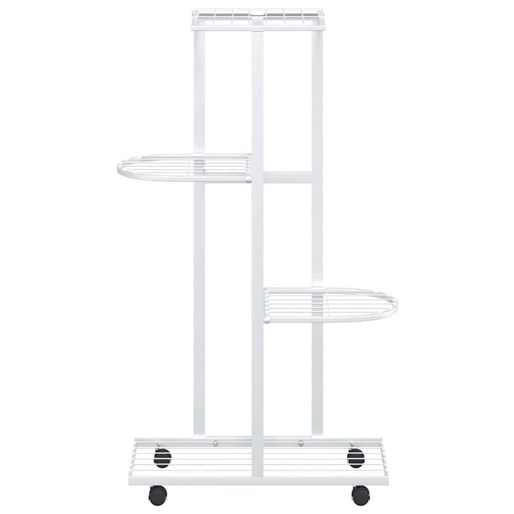 4-Floor Iron Flower Stand with Wheels - Display and Storage Rack in White