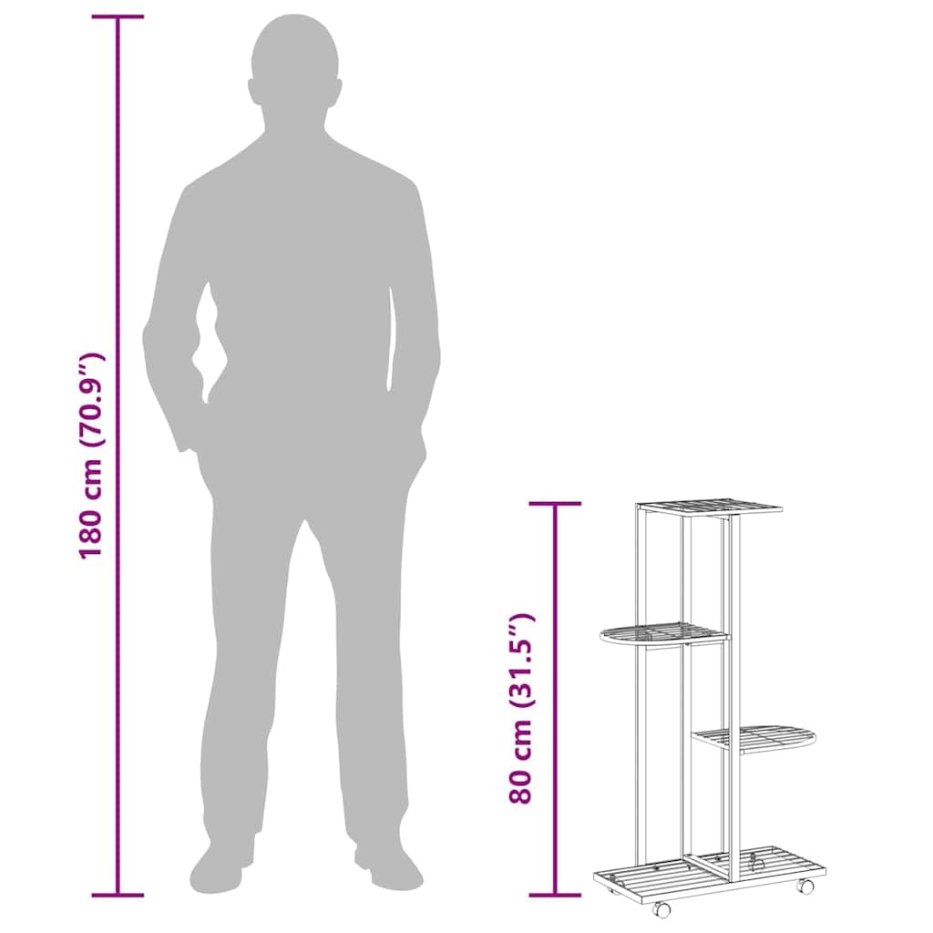 4-Floor Iron Flower Stand with Wheels - Display and Storage Rack in White