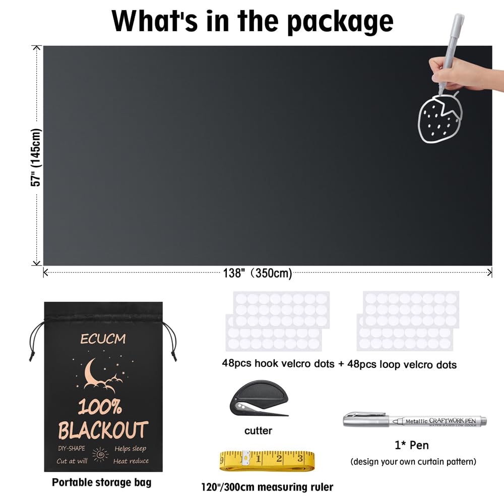 ECUCM 138" x 57" Blackout Curtains Window Covering Portable Blackout Shades, 100% Room Darkening Black Out Blinds for Baby Nursery Kids Bedroom Travel Temporary