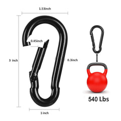 DOPHYRANIX 3 Inch Carabiner Spring Snap Hook Steel Clip Link Buckle Heavy Duty 8x80mm 10 Pcs for Outdoor Camping Hiking Hammock Swing, Black