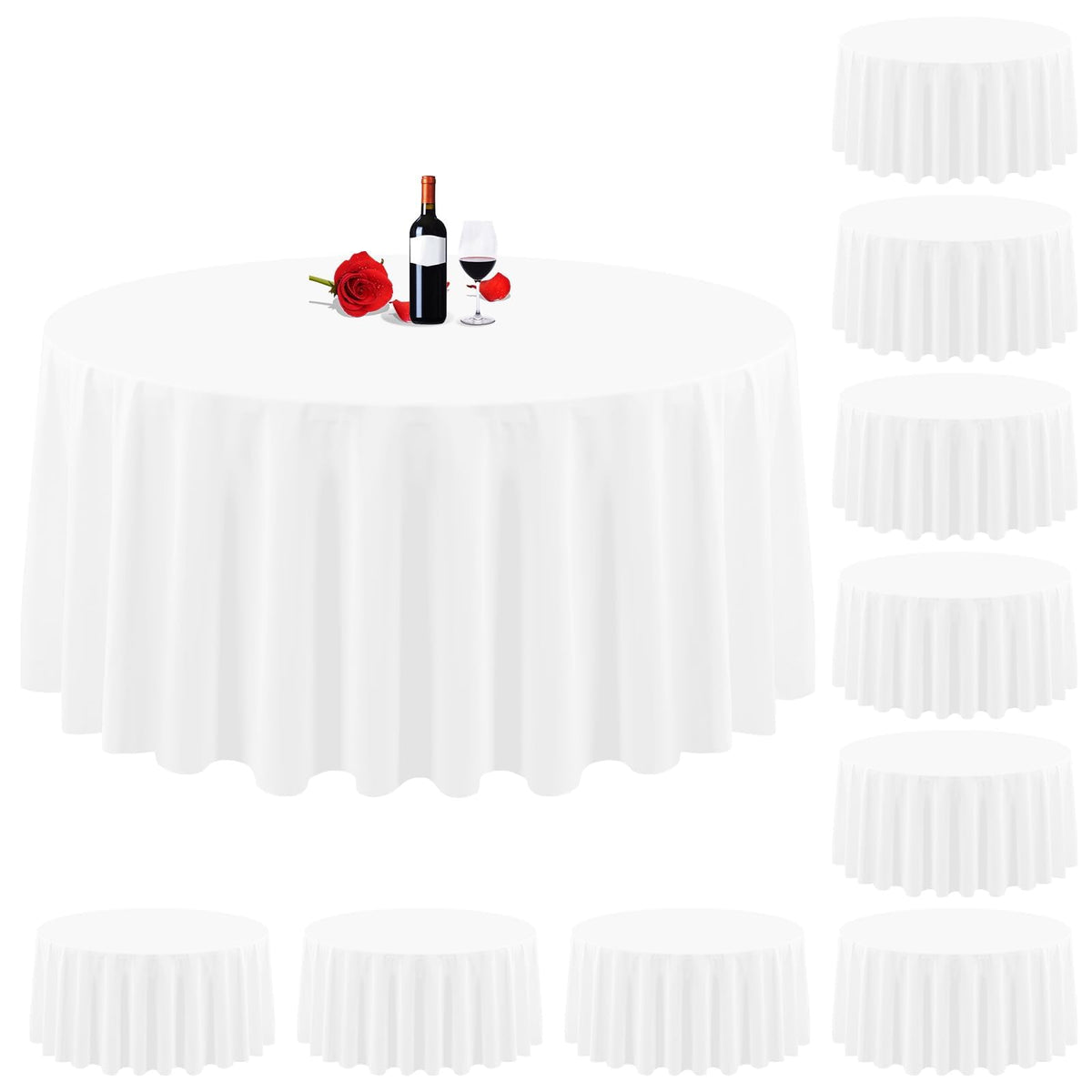 10 Pack Round Tablecloth White Round Tablecloth 90 Inch Round Table Cloth Washable Polyester Fabric Bulk Linen Tablecloths Round Table Cover Table Cloths for Parties Wedding Banquet Buffet Dinning