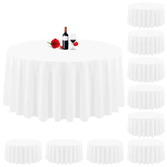 10 Pack Round Tablecloth White Round Tablecloth 90 Inch Round Table Cloth Washable Polyester Fabric Bulk Linen Tablecloths Round Table Cover Table Cloths for Parties Wedding Banquet Buffet Dinning