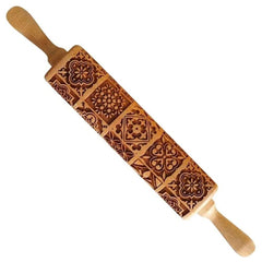 Christmas Wooden Engraved Embossing Rolling Pin 3D Laser Patterned Embossing Rolling Pin for Baking (35*4CM)