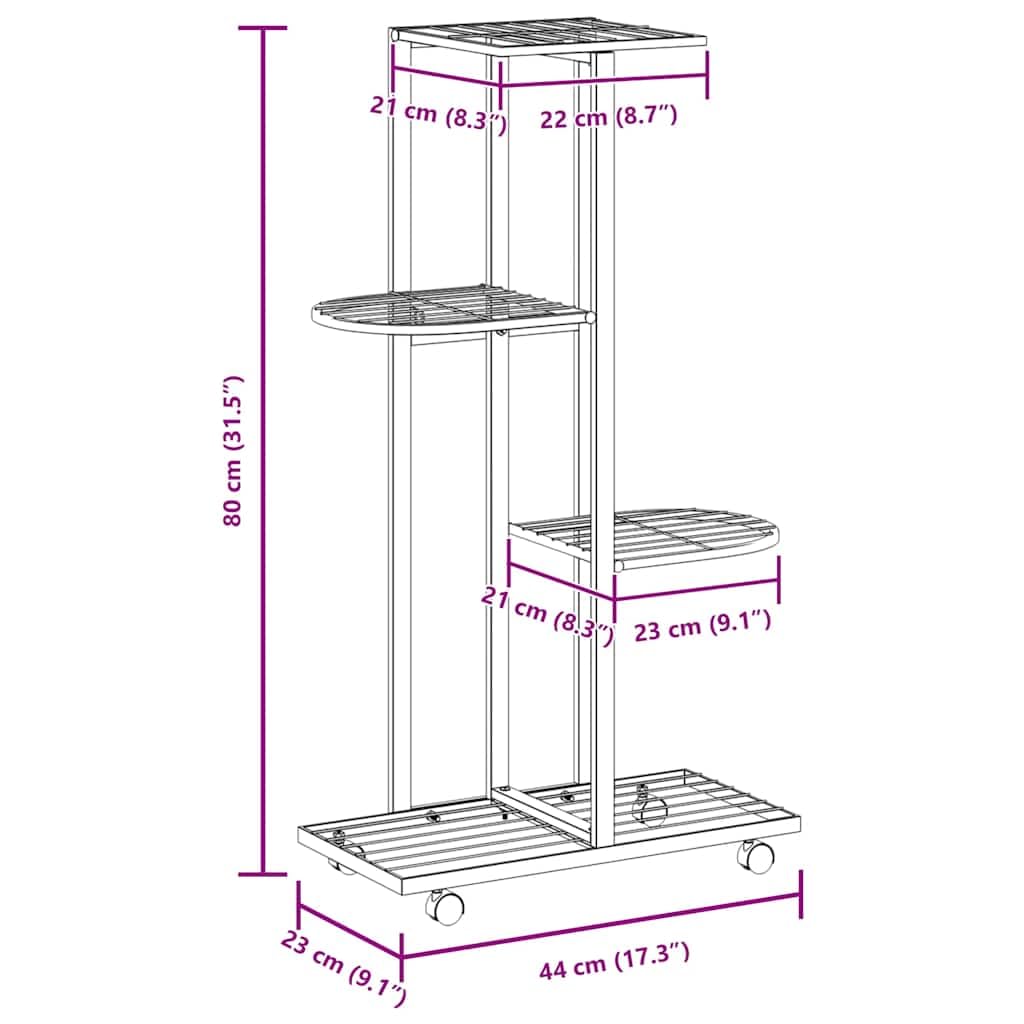 4-Floor Iron Flower Stand with Wheels - Display and Storage Rack in White