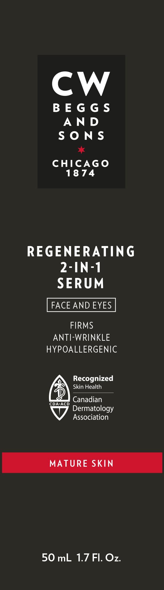 CW Beggs 2-in-1 Regenerating Serum for Men, Mature Skin, Anti-Aging Face Serum, Hypoallergenic, Fragrance-Free, Paraben-Free, Alcohol-Free, Mineral Oil-Free, Cruelty-Free