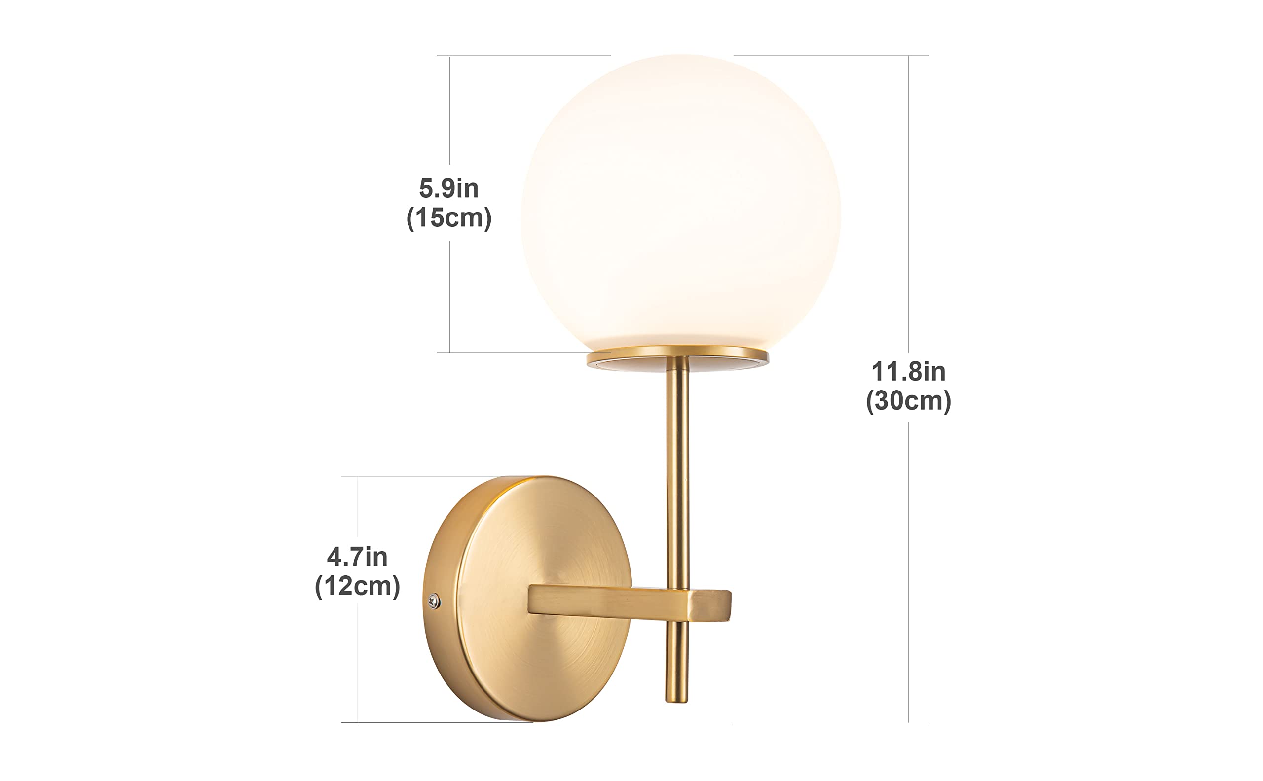 Battery Operated Wall Sconces Set of 2,Not Hard Wired Brass Gold -White Glass Globe Wall Lights, Wireless Lamp Fixture for Bedroom, Living Room, Bathroom, Hallway