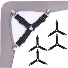 Bed Sheet Fasteners - 4 PCS Adjustable Triangle Elastic Suspenders Gripper Holder Straps Clip for Bed Sheets, Mattress Covers, Sofa Cushion (Black)