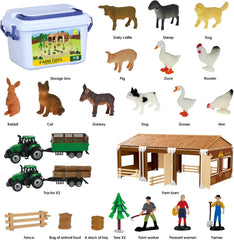 94pcs Plastic Farm Animals Figurines and Fence Farm Playset, 2 Farm Tractors with Farm Figures, Farmer Vehicle Toy Truck with Trailer for 3-12 Years Old Kids Boys Girls Toddlers
