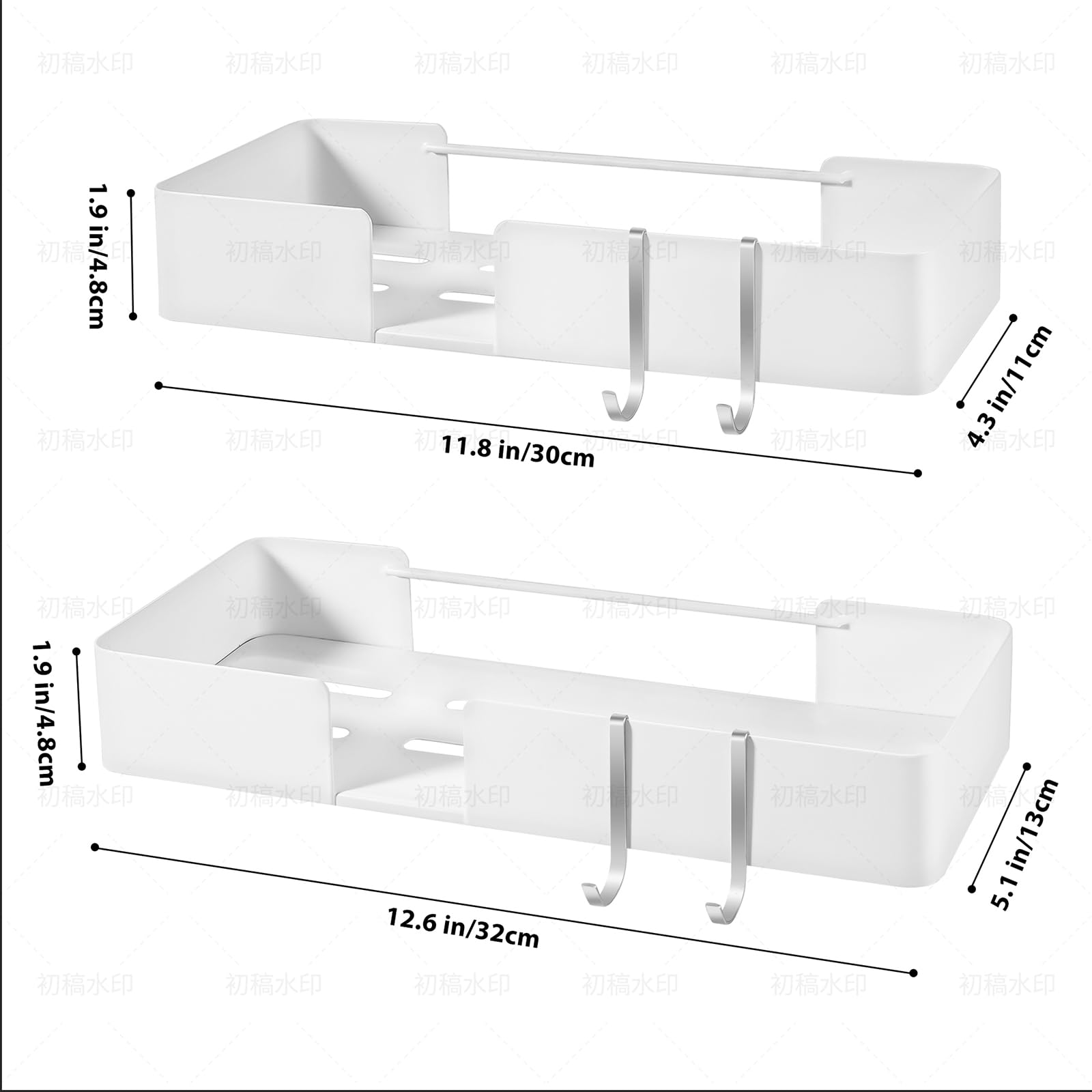 ABCOOL SET OF 2 No Drill Wall Mounted Adhesive Shower Caddy Floating Shelves for Kitchen Living Room Bedroom, WHITE