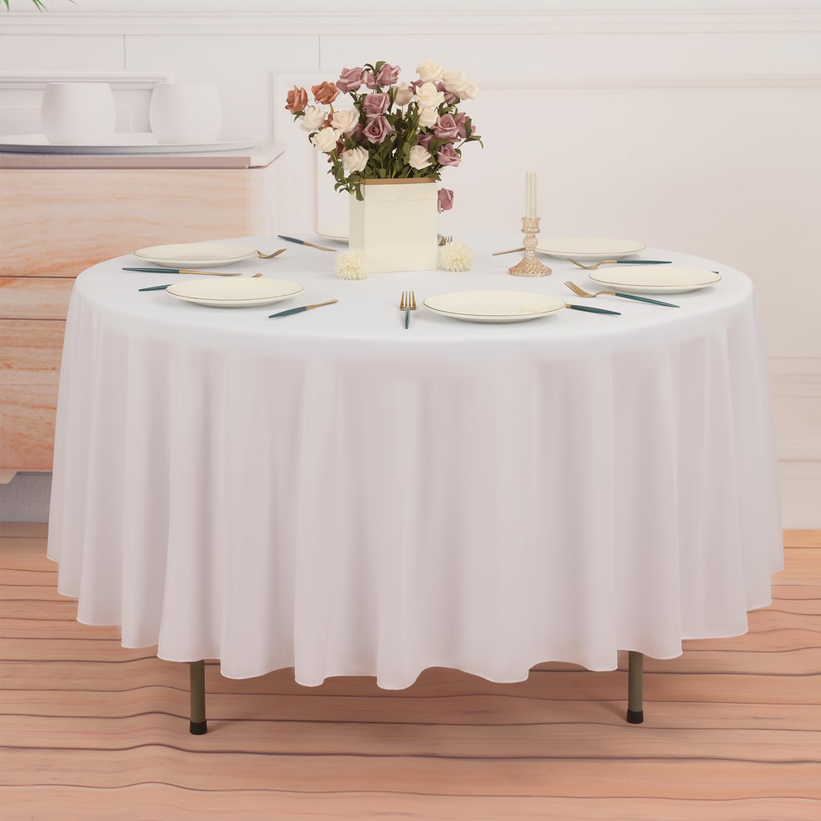 10 Pack Round Tablecloth White Round Tablecloth 90 Inch Round Table Cloth Washable Polyester Fabric Bulk Linen Tablecloths Round Table Cover Table Cloths for Parties Wedding Banquet Buffet Dinning