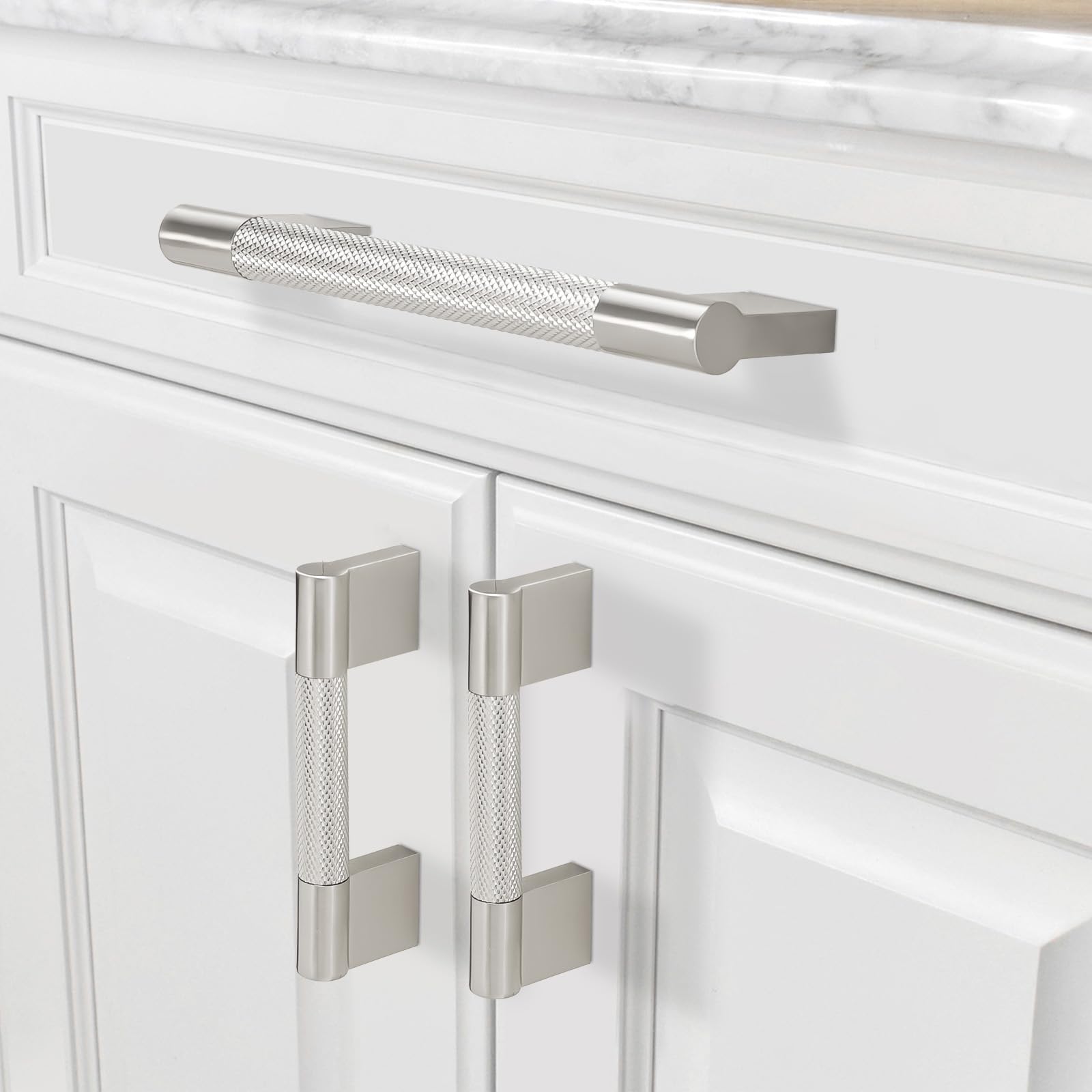 BUKOBYHE 10 Pack 3.75 inch(96mm) Brushed Satin Nickel Kitchen Cabinet Handles Knurled X003YZEUWD