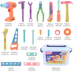 Bee bee Run 79PCS Kids Tool Set with Tool Box & Electronic Toy Drill, Pink STEM Pretend Play Tool Toy T20
