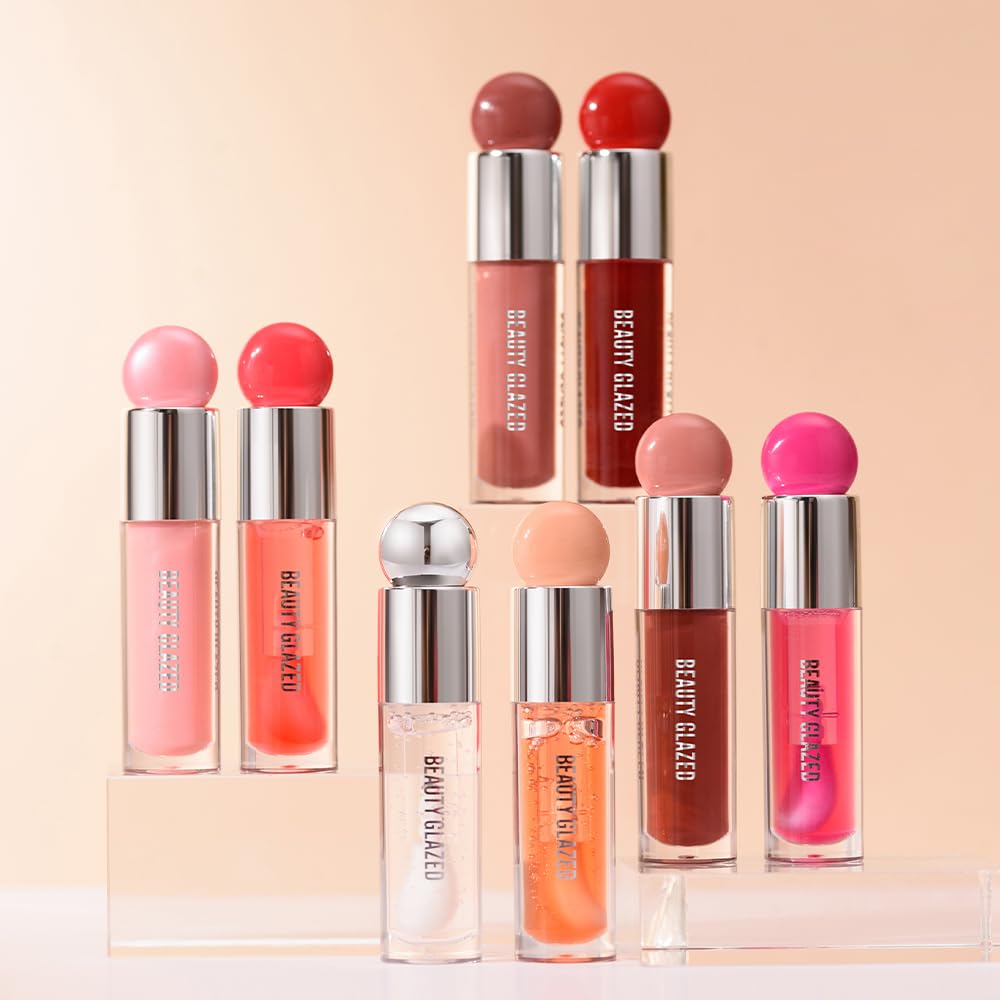 Beauty Glazed Non-Sticky Ultra-Hydrating & Nourishing Lip Oil, Smooth Glossy Finish Lip Glow Oil, Shiny and Tinted Lip Gloss, Big Brush Applicator 106# PLUM