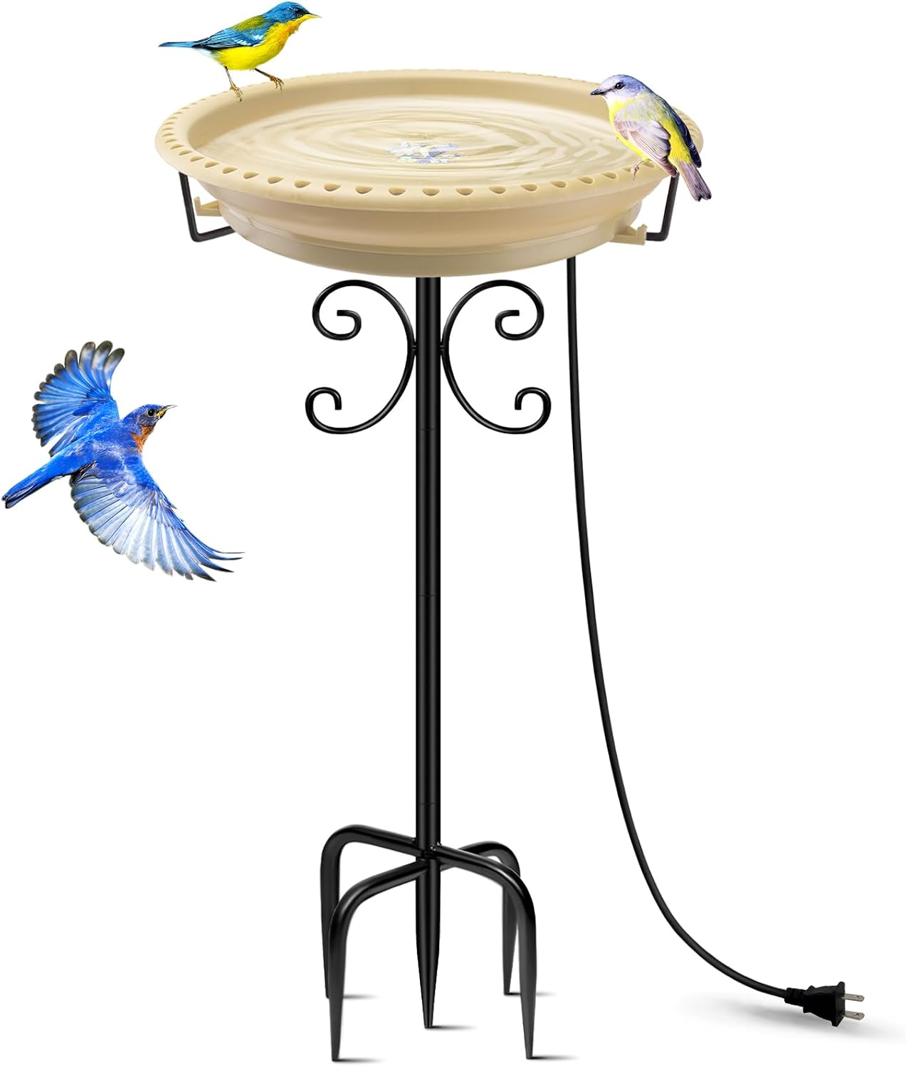 Daoeny Outdoor 100W Heated Birdbath Bowl Thermostat Control with 5-Prong Metal Base