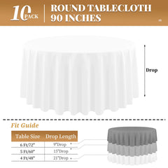 10 Pack Round Tablecloth White Round Tablecloth 90 Inch Round Table Cloth Washable Polyester Fabric Bulk Linen Tablecloths Round Table Cover Table Cloths for Parties Wedding Banquet Buffet Dinning