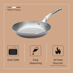 de Buyer MINERAL B Pro Carbon Steel 9.5” Diameter, 6.9” Cooking Surface Fry Pan, Made in France