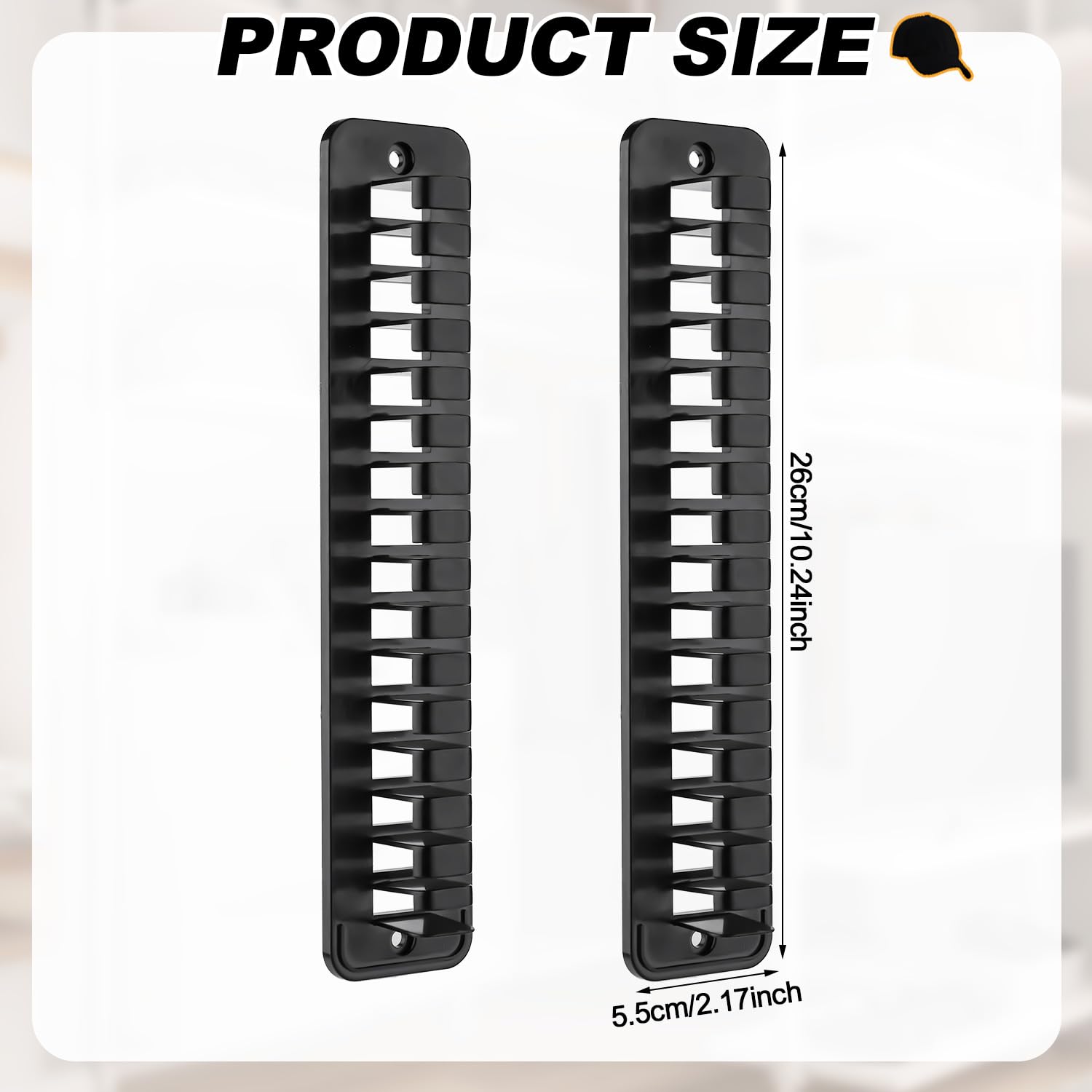 BOXOB 2pcs Wall Door Closet Plastic Hat Organizer for Baseball Caps Adhesive Hook, Storage Display Rack, BLACK