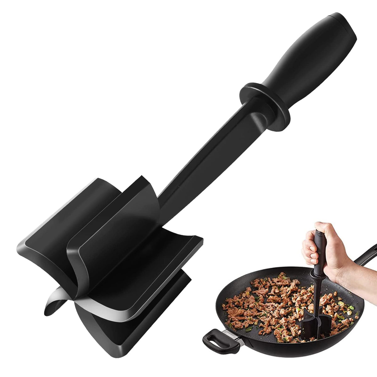 Beprezco Heat Resistant Meat Chopper 5 Curve Blades Ground Beef Meat Masher Tool for Hamburger Meat, Ground Beef, Turkey, BLACK 1PC