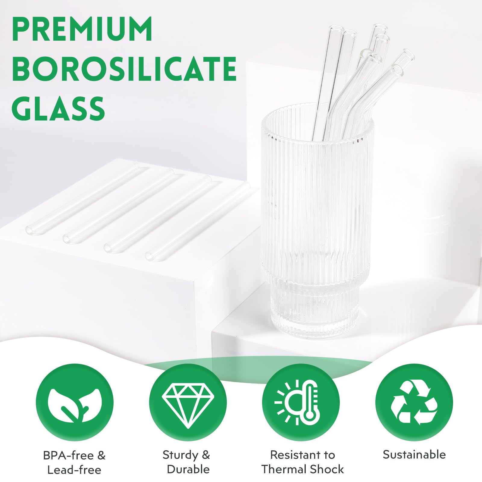 CARILI 12 Pack Reusable Straws Set with 2 Cleaning Brushes for Smoothie, Juices, Coffee