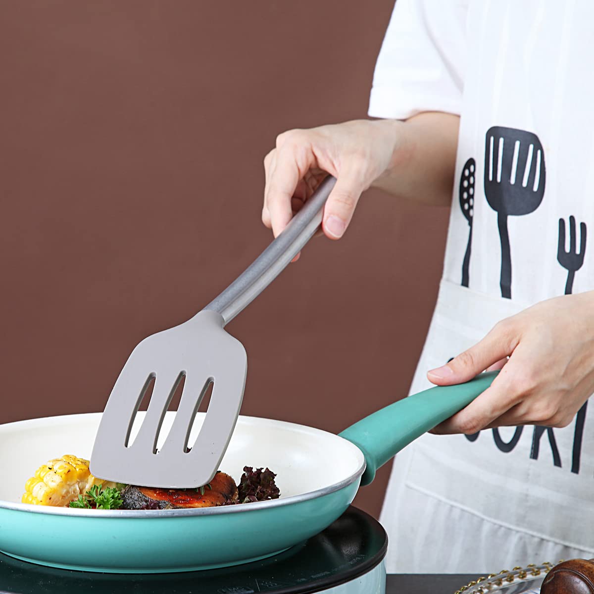 Berglander Non-Stick Silicone Slotted Turner Turner Kitchen/Barbecue Spatulas, Dishwasher Safe, Easy to Clean 1PC
