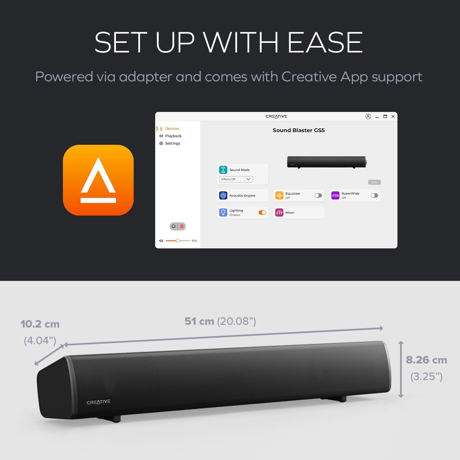Creative Sound Blaster GS5 RGB Gaming Sound Bar  with SuperWide Technology