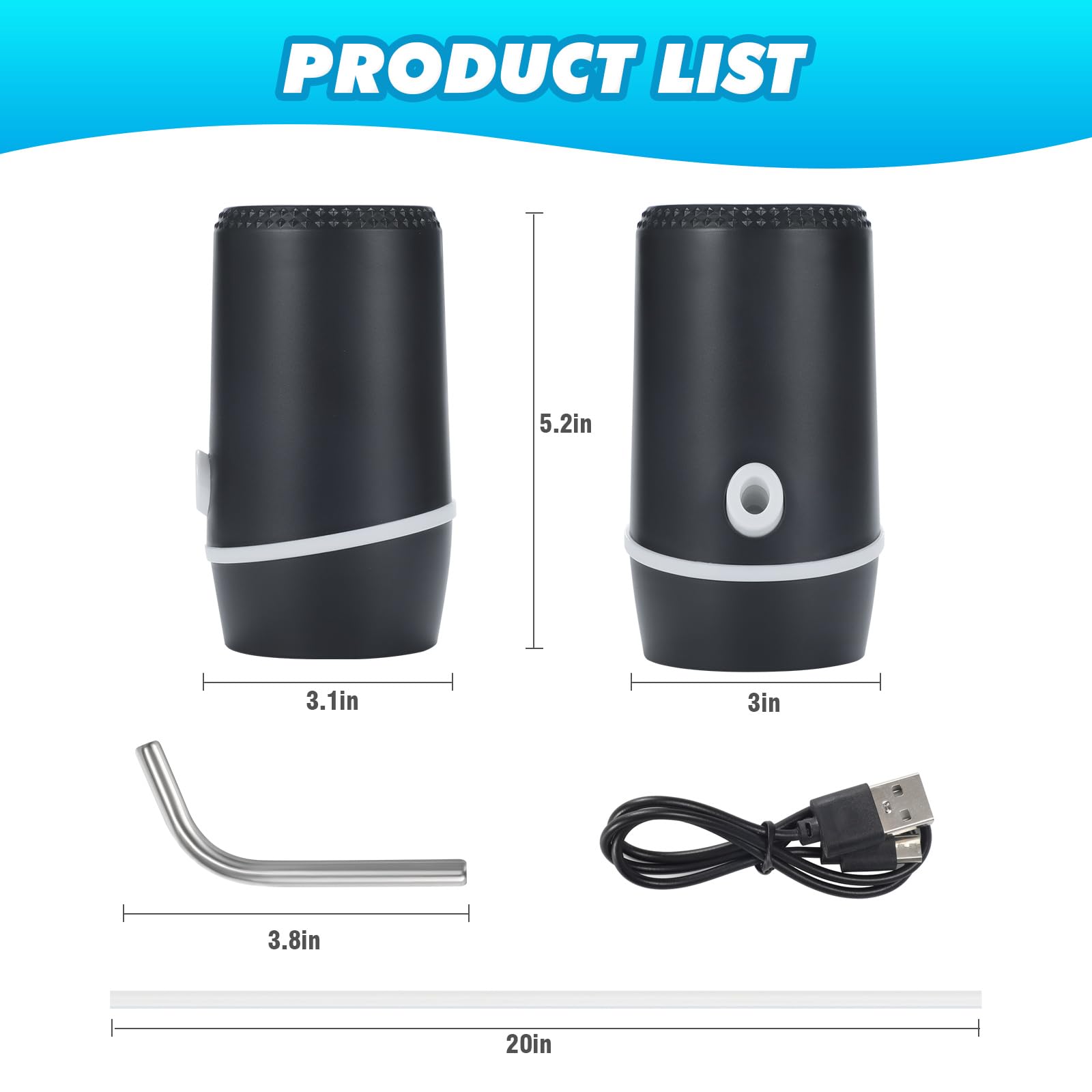 Automatic Small Cordless Rechargeable USB Water Pump Dispenser, BLACK