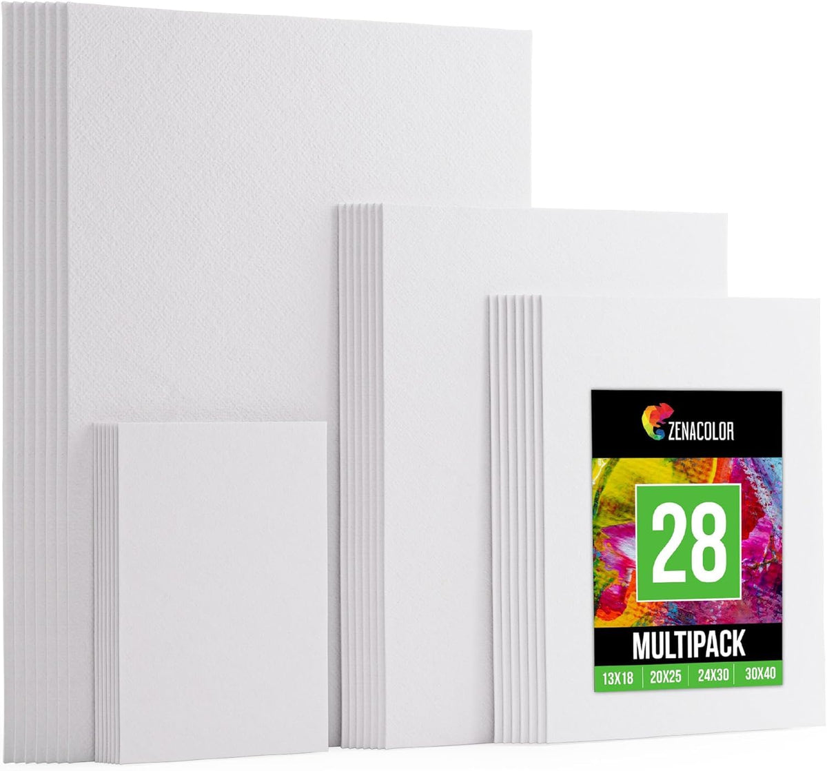 28 Canvases for Painting - Multisize Set, 5x7, 8x10, 9x12, 12x16 - White Canvas Boards -100% Cotton, 280 GSM and Acid-free