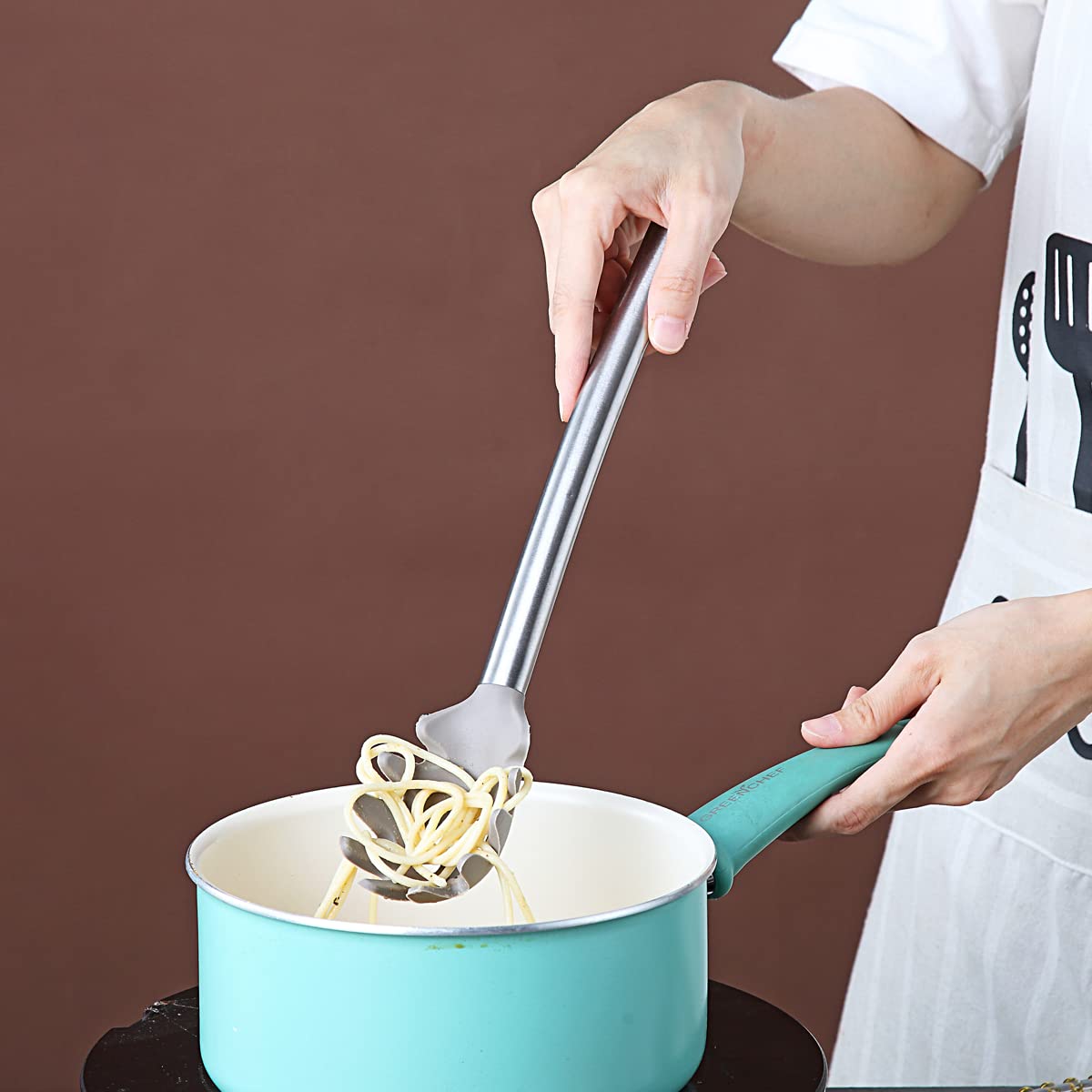 Berglander Non-Stick Silicone Spaghetti Spoon Pasta Server, Dishwasher Safe, Easy to Clean 1PC