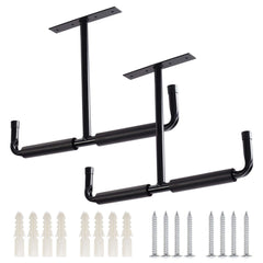 2 Pack Overhead Garage Storage Hooks, Heavy Duty Ceiling Mounted Garage Utility Hanging Rack for Lumber Bike Tools, Black