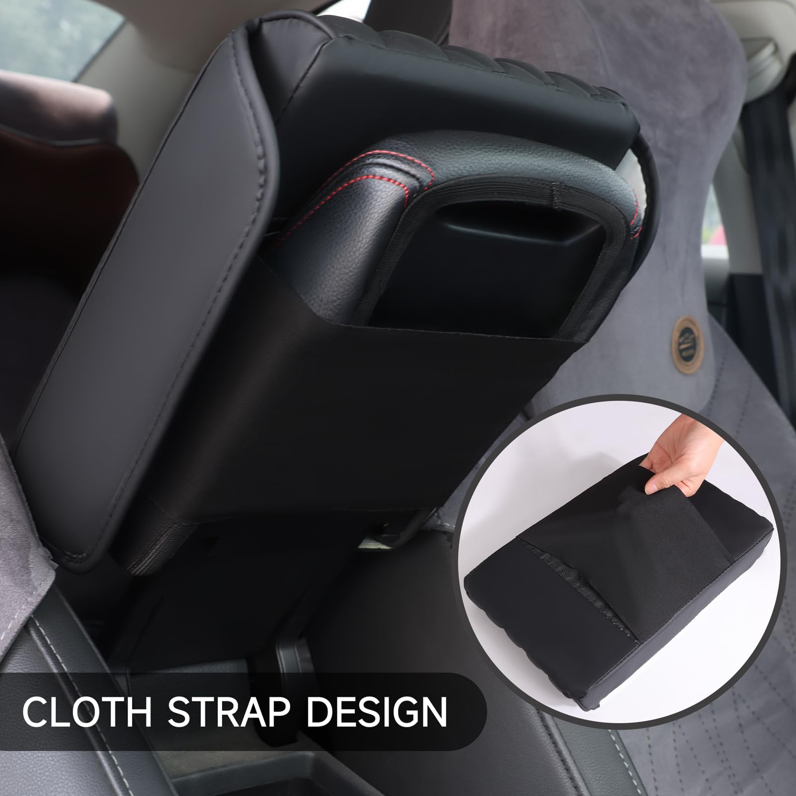EINESIN Universal Fit for Most Cars PU Leather Memory Foam Armrest Cushion Center Console with Storage Bag, Black