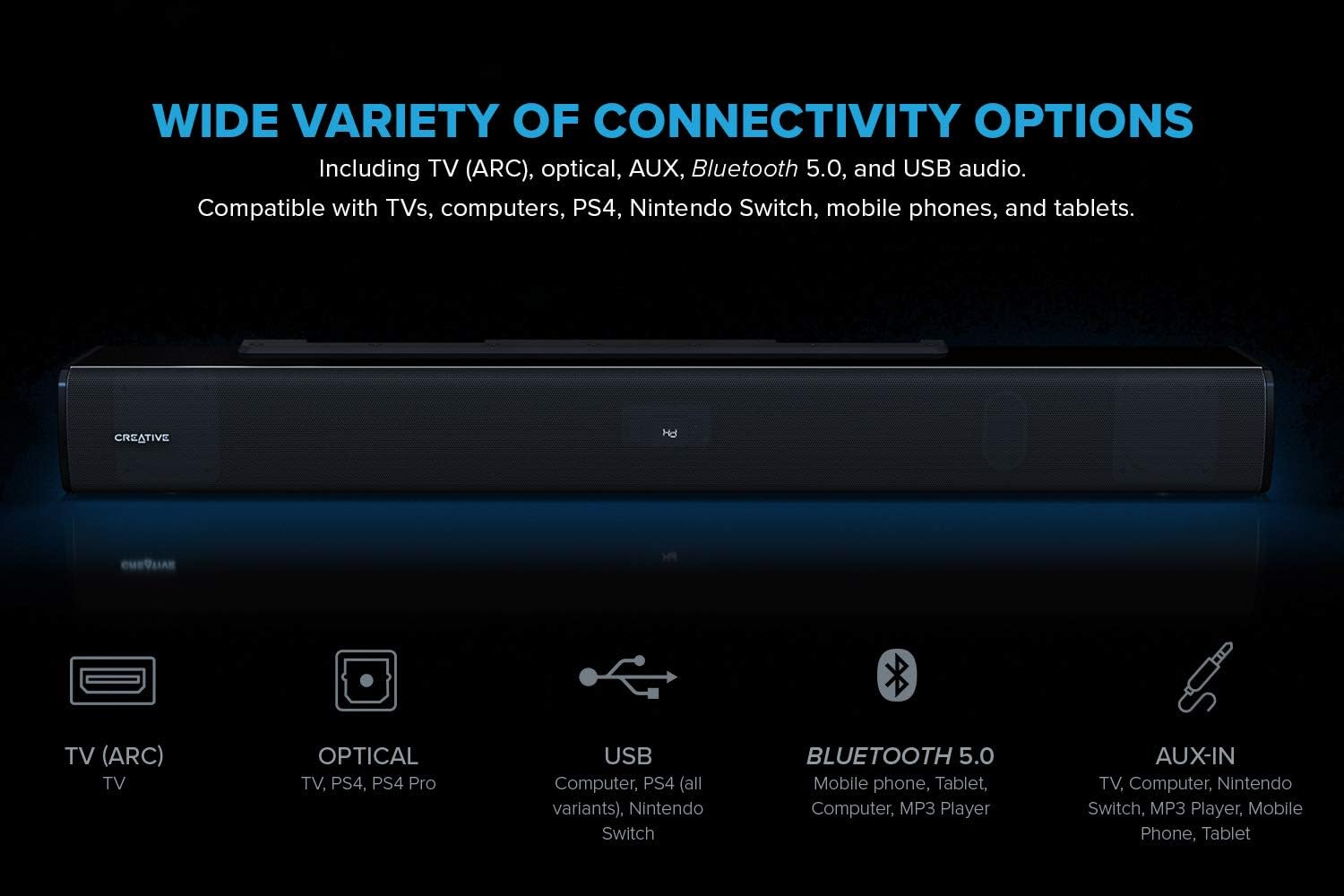 Creative Stage V2 2.1 Soundbar with Subwoofer, Clear Dialog and Surround by Sound Blaster, Bluetooth 5.0