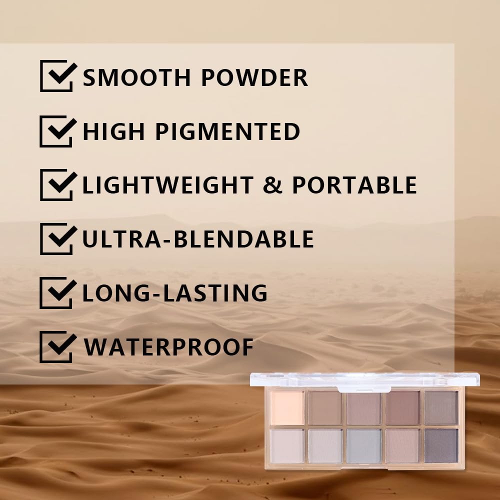 DIKALU Waterproof Vegan Cruelty-free 10 Colors Neutral Nude Gray Taupe Matte Eyeshadow Palette, X004SW57JV