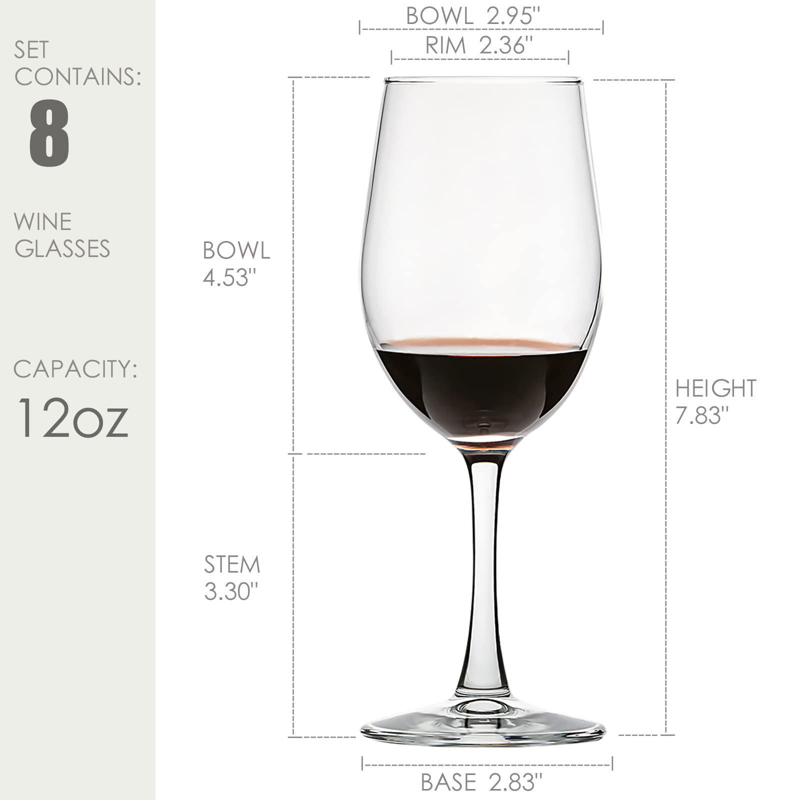 CREST Set Of 8 All-Purpose Wine Glasses, 12 Ounce, Lead Free, Classic