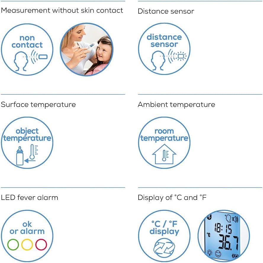 Beurer FT95 Contactless Thermometer with Bluetooth & Free App To Measure And Monitor Temperature With Fever Alert Function And In-Built Memory To Store Your Last 60 Readings