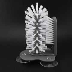 360° Glass Cup Brush Cleaner with 3 Suction, Bar Glass Washer Sink Attachment, Flexible Bristles Double Sided Scrubber Brush for Home, Kitchen, Wall, Table or Sink Bottom
